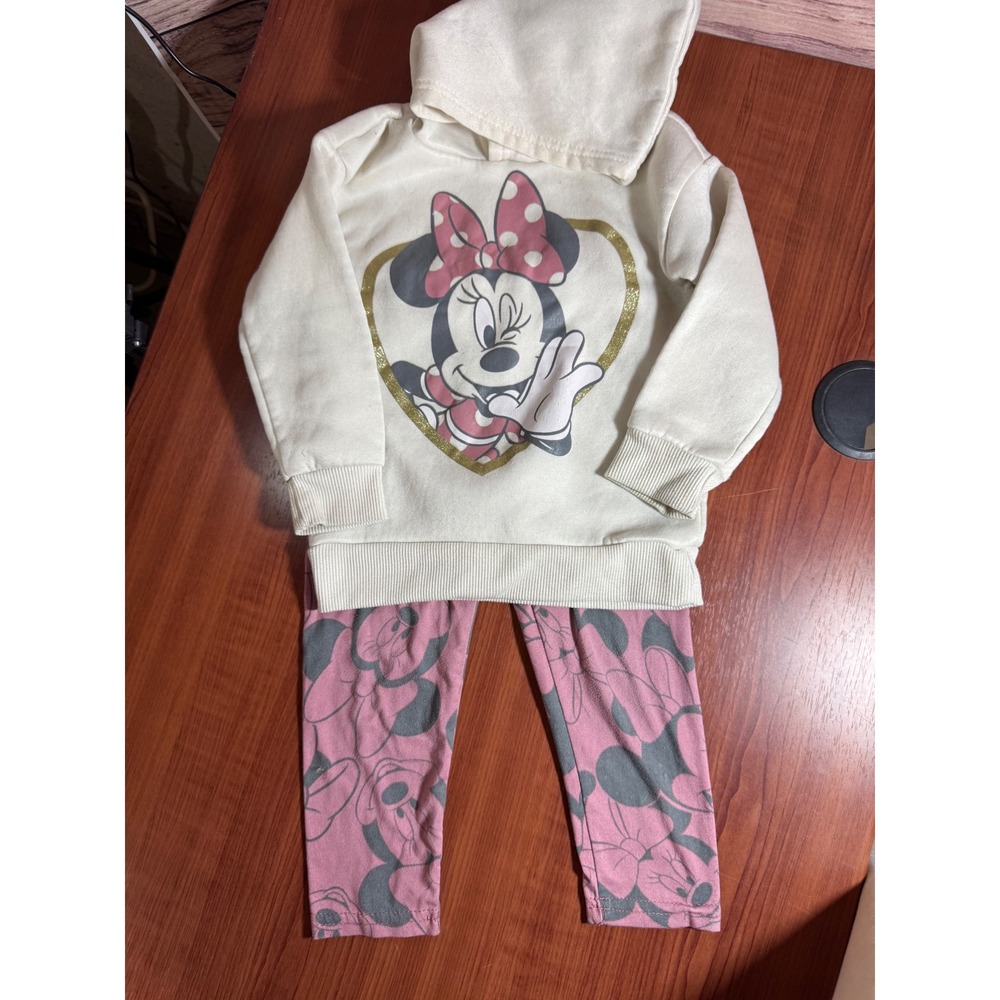 Disney Junior Minnie Mouse Hoodie and Leggings Set Cream Pink Girls 3T
